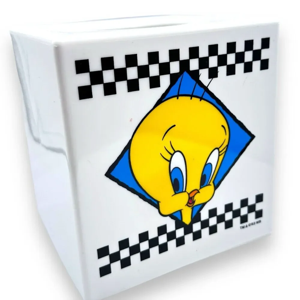 Vintage 90s Looney Tunes Tissue Box Plastic Holder Cover Tweety Bird Sylvester